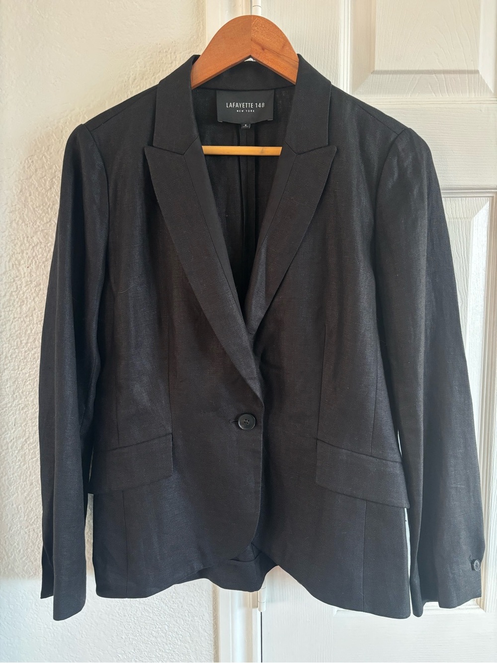 Lafayette 148 New York Black Linen Blazer Size 6 - Premium European Linen